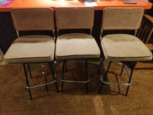 Three Wicker-Back High-Top Chairs