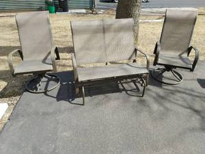 Outdoor Patio Bench With Two Patio Chairs