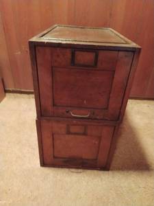 lot 157 image: 2 Vintage Wood Filing Cabinets
