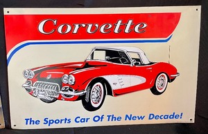 lot 51 image: 2 Tin Corvette Themed Signs