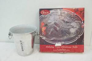 glass platter and ice bucket