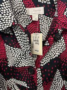 CJ Banks Womens 2X Red Black Geometric 34 Sleeve Blazer.