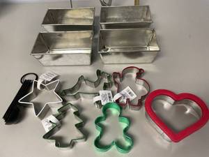 Lot of Kitchen Items-Ecko Mini Loaf Pans, Cookie Cutters, Thongs, and More