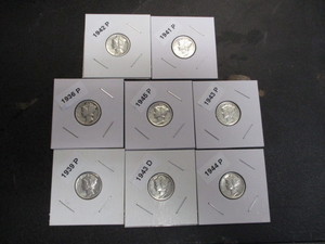 5. Lot of (8) Mercury Silver Dimes including the dates of 1936-P, 39-P, 41-P, 42-P, 43-P, 43-D, 44-P and 45-P