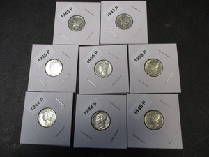 8. Lot of (8) Mercury Silver Dimes including the dates of 1935-P, 36-P, 39-P, 41-P, 43-P, 44-P (x2) and 45-P