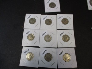 79. Lot of (10) Buffalo Nickels w dates and mint marks including 1923-P, 26-P, 27-P, 29-P, 30-S, 34-P, 35-P, 36-P, 37-P, 37-S