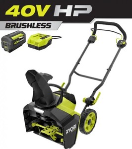 lot 8 image: Ryobi 40V HP Brushless 18 in. Single-Stage Cordless Electric Snow Blower with 6.0 Ah Battery and Charger. RY4890VNM - Open Carton