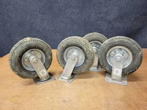 lot 245 image: Set of (4) 8 Pneumatic Caster Wheels - 2 Swivel and 2 Straight