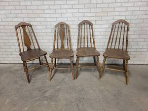 lot 353 image: (4) Vintage Wood Chairs - Seats are about 17-12 High - NO SHIPPING