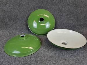 lot 383 image: Lot of (3) Vintage Green Porcelain Lamp Shades - Each is about 13.75 Diameter - Nice Condition