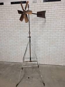 lot 184 image: Yard Art Metal Windmill - Made by a local Craftsman - Stands about 86 Tall - Fan Blade spins - NO SHIPPING