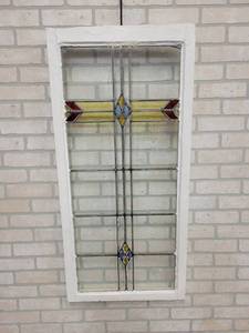 lot 182 image: Beautiful Antique Stained Glass Window - Ready to Hang on the Wall - Measures about 44 x 21 - NO SHIPPING
