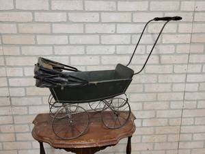 lot 396 image: Vintage Toy Baby Buggy, Decoration - Measures about 18 x 9 x 13 Tall without the Handle - NO SHIPPING