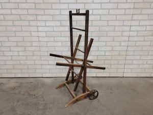 lot 397 image: Antique Wood Yarn Winder w Cast Iron Wheels - Overall about 37 x 24 x 14 - NO SHIPPING