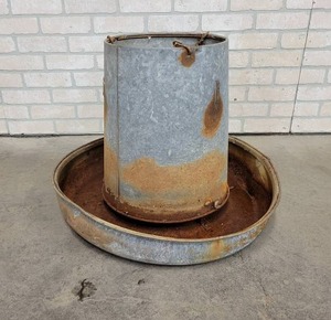 lot 401 image: Galvanized Chicken Feeder - Makes a Great Outdoor Planter - About 24 Diameter and 19 Tall - NO SHIPPING