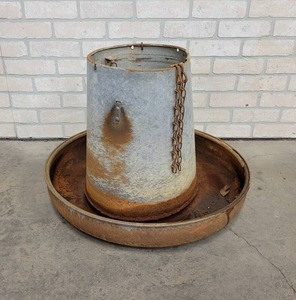 lot 402 image: Galvanized Chicken Feeder - Makes a Great Outdoor Planter - About 24 Diameter and 18 Tall - NO SHIPPING