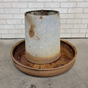 lot 403 image: Galvanized Chicken Feeder - Makes a Great Outdoor Planter - About 24 Diameter and 18 Tall - NO SHIPPING