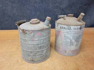 lot 409 image: Pair of Vintage Galvanized Gas Cans - Each about 12 Tall x 8 Diameter - NO SHIPPING