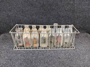lot 462 image: Lot of (15) Glass Milk Bottles in Wire Carrier - NO SHIPPING