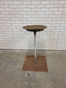 lot 436 image: Outdoor Garden Steel Stand - Base is 20 Square - Overall 32 Tall and Top Disc is 17 Diameter - NO SHIPPING