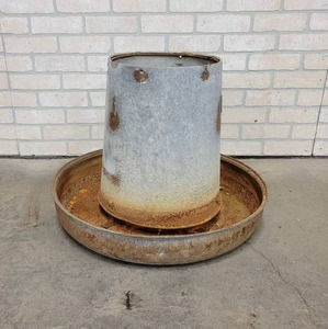 lot 443 image: Galvanized Chicken Feeder - Makes a Great Outdoor Planter - About 24 Diameter and 19 Tall - NO SHIPPING