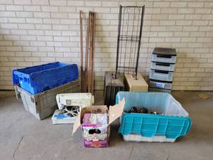 lot 549 image: Large Lot of Misc. - Sewing Machines, Storage Totes, Glass  Ceramic Insulators and More - NO SHIPPING