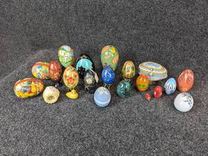 lot 304 image: Lot of Decorative Eggs - Papier Mache, Handpainted, Lapis Lazuli, Nesting Eggs, and More NO SHIPPING