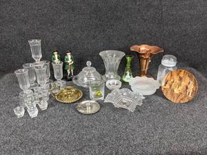 lot 307 image: Lot of Decorative Glassware, Sundae Cups, Candle Holders, and More Includes Flemish Copper Vase - NO SHIPPING
