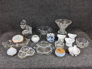 lot 326 image: Lot of (17) Home Dcor Pieces - Ceramic, Glass, Milk Glass, and Porcelain - NO SHIPPING