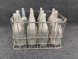 lot 489 image: Lot of (12) Glass Bottles in Wire Carrier - NO SHIPPING
