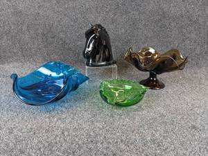 lot 490 image: Lot of Beautiful Colored Glass Pieces and Abingdon Horse Head Book End