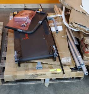 lot 49 image: Salvage Pallet - Treadmill, Flagpole, and Overhead Garage Rack (For parts or repair)