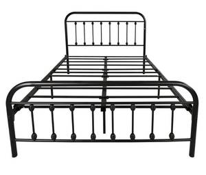 lot 19 image: Farmhouse Black Metal Full Bed Vintage Style Platform Bed (Freight damaged)