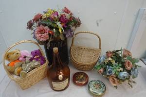 vintage glass brandy jug with change inside