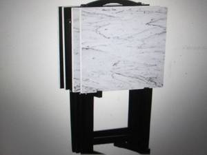 linon marble look tv tray set open ...