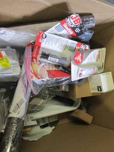 box of solar lights, latex disposab...