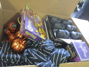 box of halloween items...