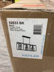 Kitner 3-Light Black Vintage Industrial Dining Room Linear Cage Chandelier with Clear Seeded Glass Shade by KICHLER Customer Returns See Pictures