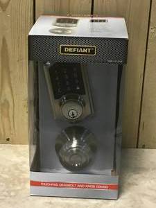 Defiant Castle Satin Nickel Electronic Touchpad Single Cylinder Deadbolt with Hartford Knob Combo Pack