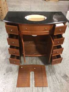 Hampton Harbor 45 in. W x 22 in. D Bath Vanity in Sequoia with Granite Vanity Top in Black by Home Decorators Collection Customer Returns See Pictures