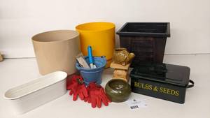 lot 52 image: Awesome Gardening Collection- Huge Planters, Ceramic Planters, Gardening Tools and More