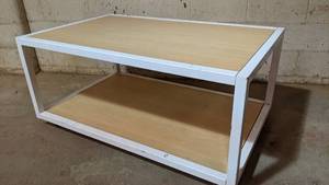 lot 94 image: Metal and Wood Coffee Table on Wheels- 48 x 30 x 22