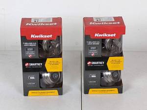 lot 84 image: Kwikset, Satin Nickel Single Cylinder Deadbolt featuring SmartKey Security with Microban Antimicrobial Technology (2 Pack)