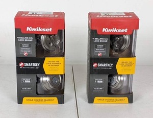 lot 88 image: Kwikset, Satin Nickel Single Cylinder Deadbolt featuring SmartKey Security with Microban Antimicrobial Technology (2 Pack)