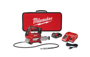 lot 6 image: Milwaukee M18 18-Volt Lithium-Ion Cordless Grease Gun 2-Speed with (1) 1.5Ah Batteries, Charger, Tool Bag