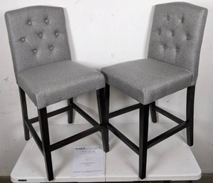 lot 14 image: StyleWell, Beckridge Ebony Wood Upholstered Counter Stool with Back and Charcoal Seat (Set of 2) (18.11 in. W x 40 in. H)