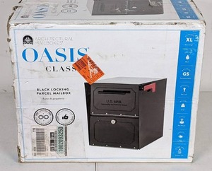 lot 28 image: Architectural Mailboxes, Oasis Classic Black, Extra Large, Steel, Locking, Post Mount Parcel Mailbox with High Security Reinforced Lock