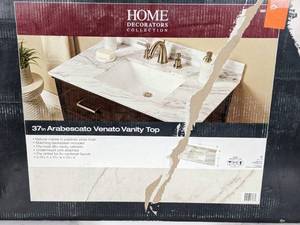 lot 7 image: Home Decorators Collection, 37 in. W Marble Single Sink Vanity Top in Arabescato Venato with White Sink
