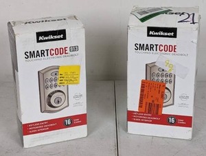 lot 31 image: KwikSet, SmartCode 913 Satin Nickel Single Cylinder Keypad Electronic Deadbolt Featuring SmartKey Security (Set of 2)