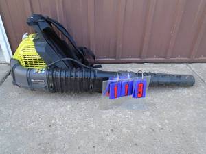lot 119 image: Ryobi backpack blower. 175 mph. Looks nearly new. tested and works, As shown.